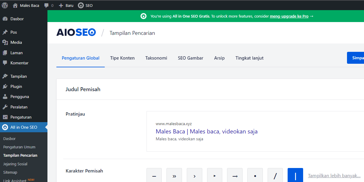 cara setting all in one seo plugin