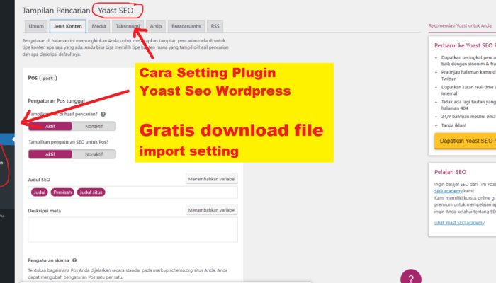 Cara Setting Yoast Seo Plugin WordPress Terbaru Free Download Import Setting