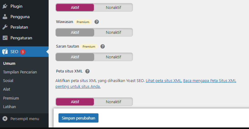 Setting sitemap xml peta situs yoast seo wordpress
